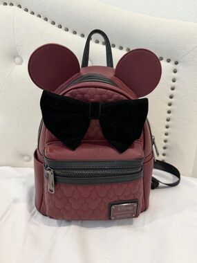 Loungefly: Disney Black Velvet Bow Maroon Backpack